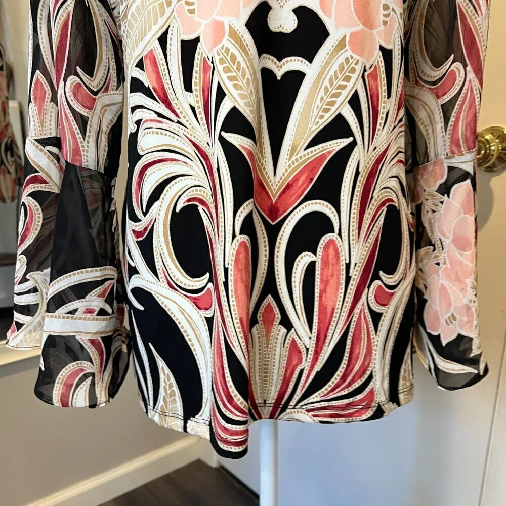JM Collection Embellished Y-neck tunic with bell sleeves, Size Medium